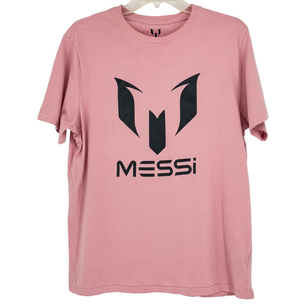 Messi Graphic T Shirt Pink Logo Tee Short Sleeve Womens Large Casual Streetwear